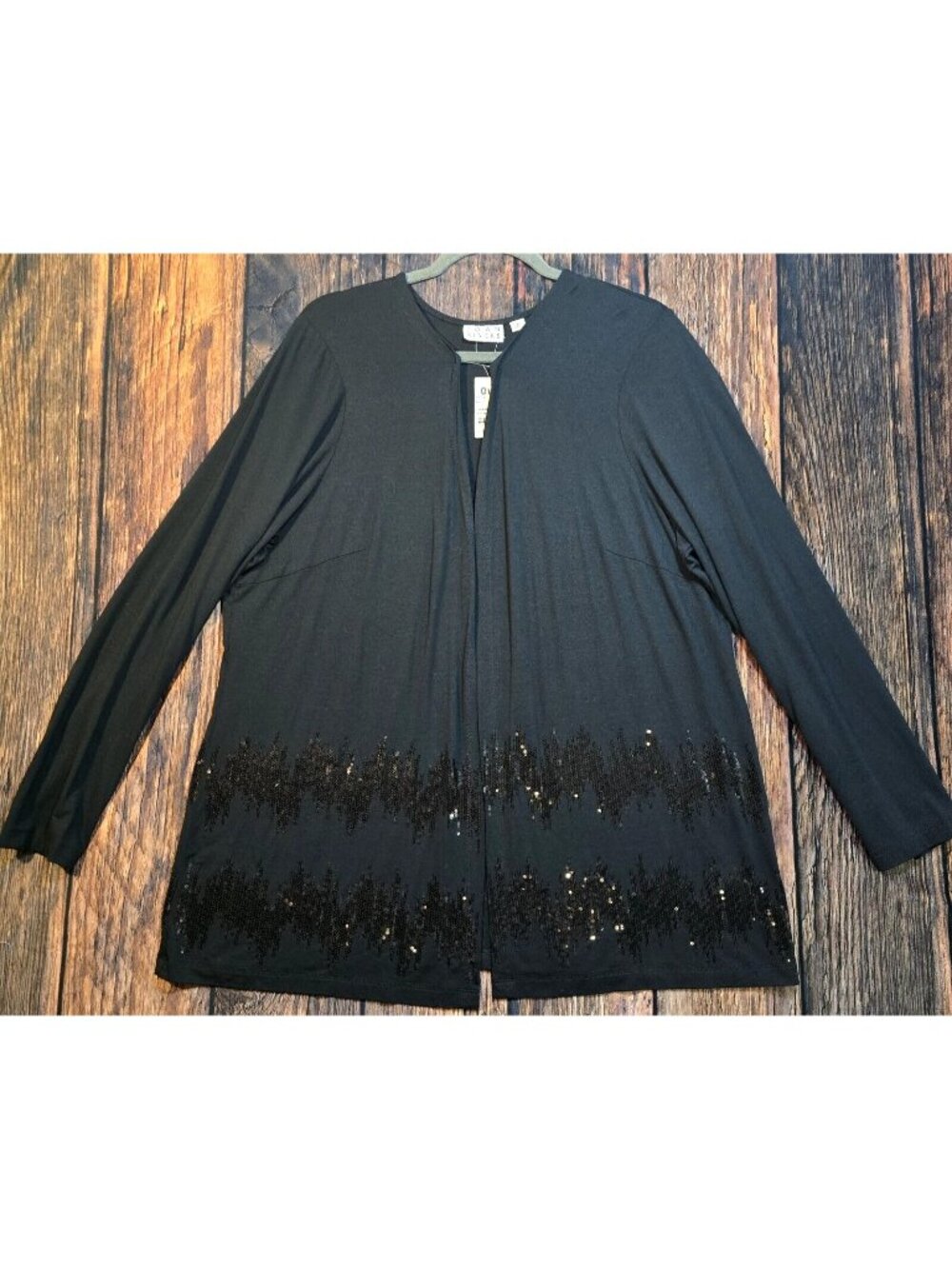 Joan Rivers QVC Sequins Jersey Cardigan Open Front Cover Up Black Dressy Size XL